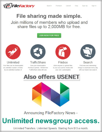 Filefactory Filesharing and Usenet